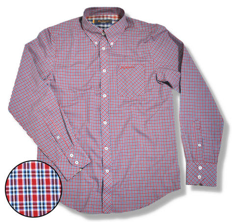 Ben Sherman Small Mod Check Button Down Union Fit Long Sleeve Shirt Red  Preview